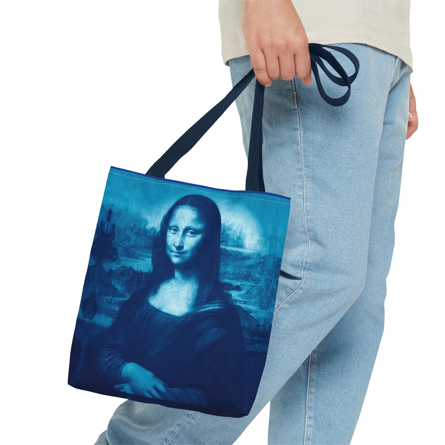 Mona Lisa (Blue) Tote Bags - Vibrant Designer Fashion Accessory with Iconic Artistry