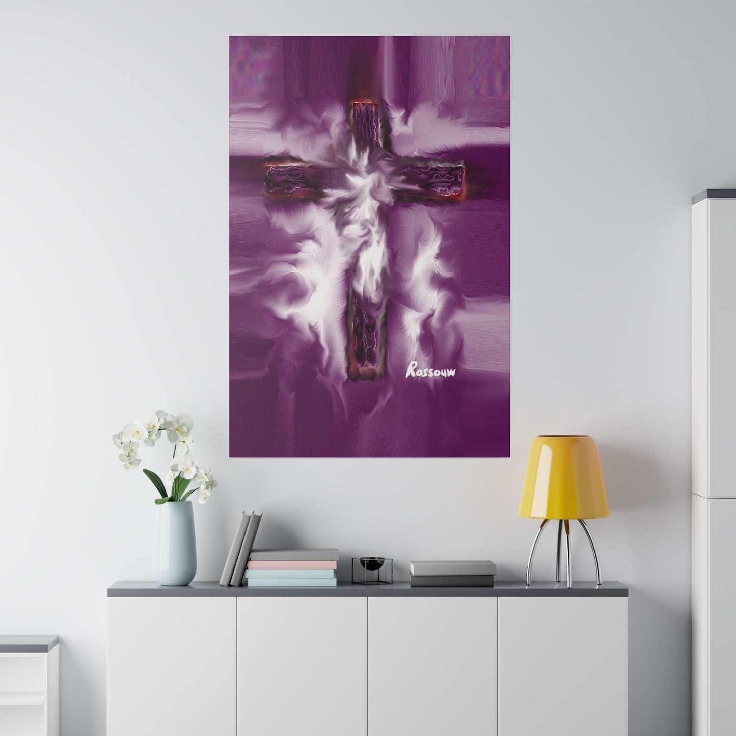 "Powerful Cross Painting - Inspirational Art by Rossouw on Matte Canvas"