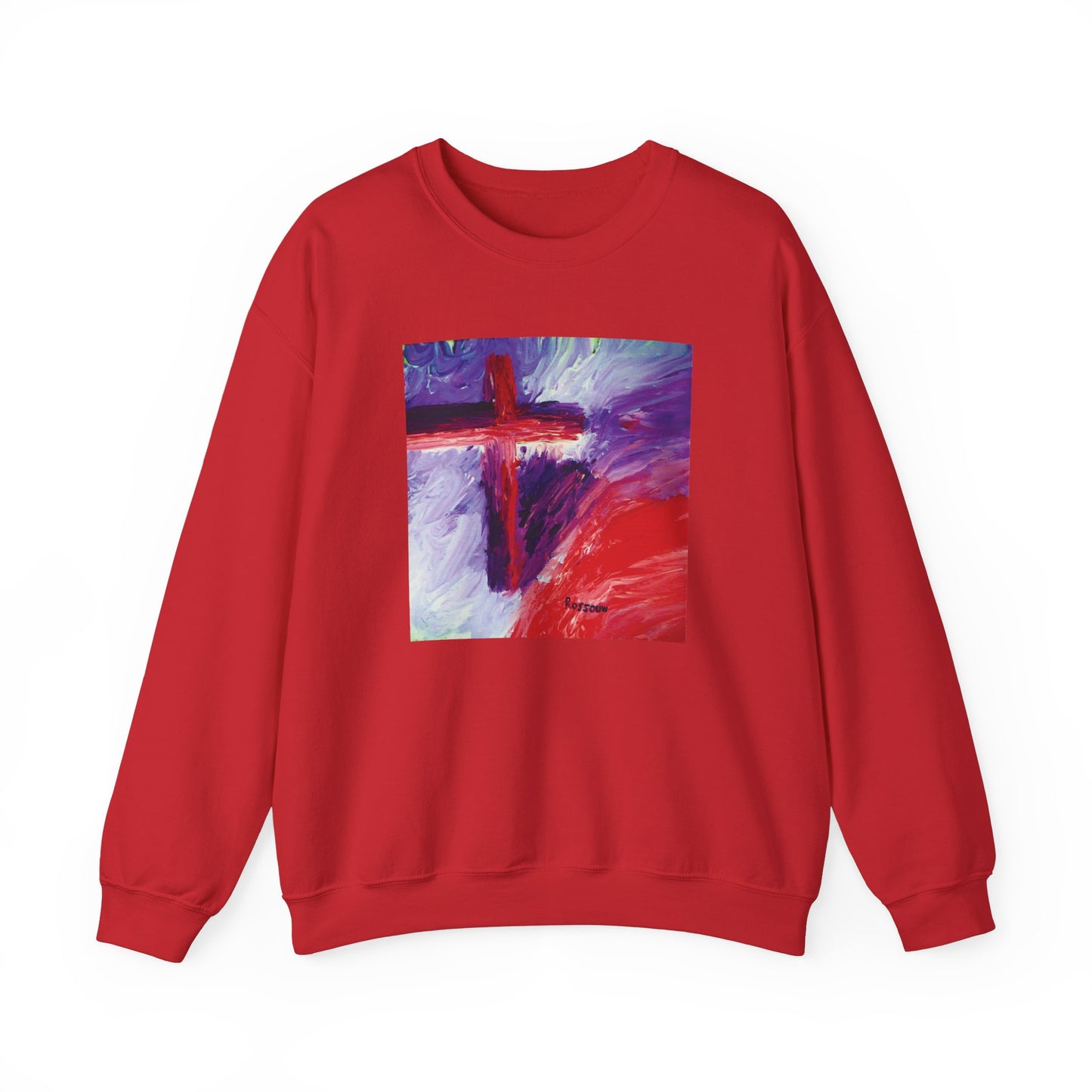 "Candy Skies - Enlightened Spirit Crewneck Sweatshirt – Spiritual Cross Art Painting”