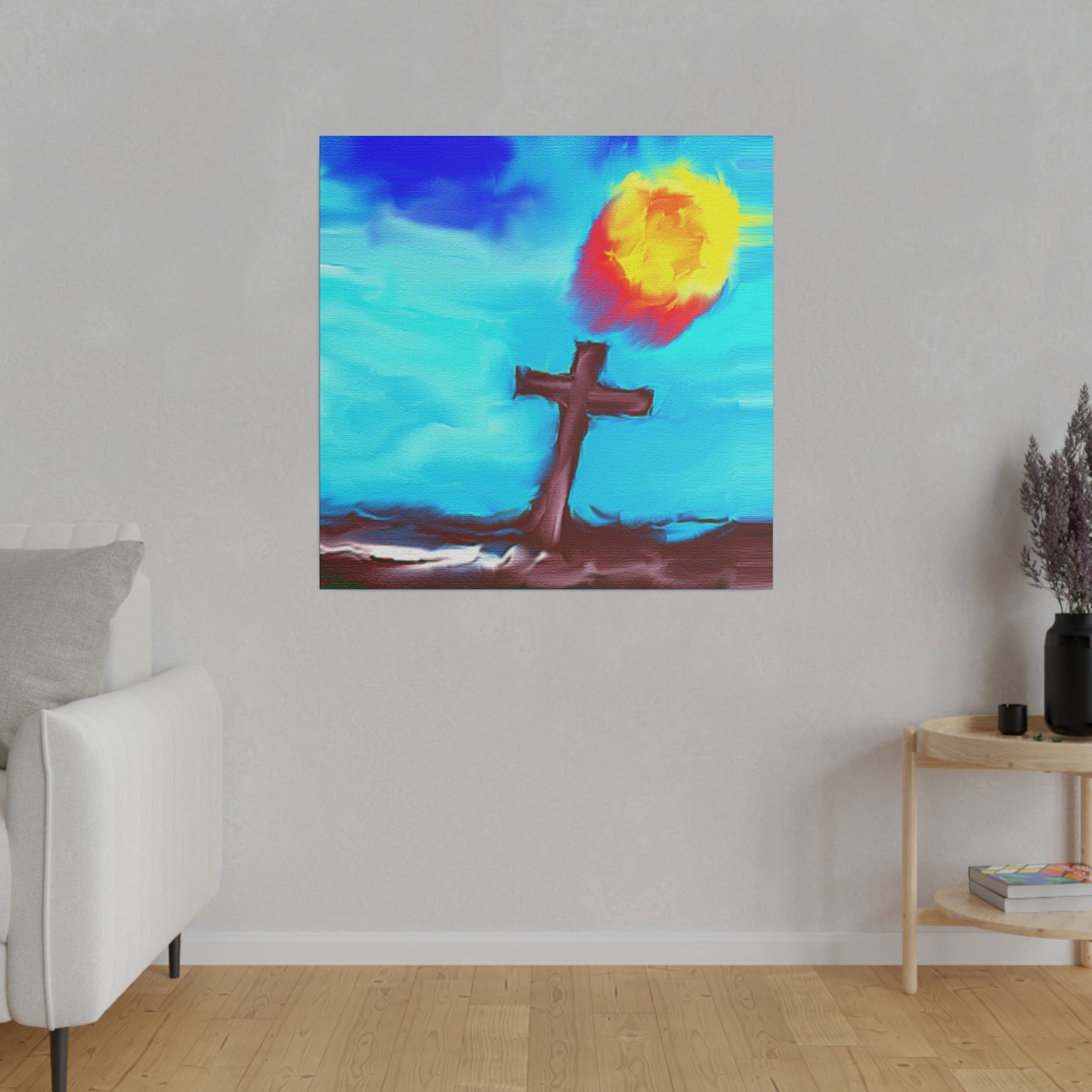 "Powerful Cross Painting - Inspirational Art by Rossouw on Matte Canvas"