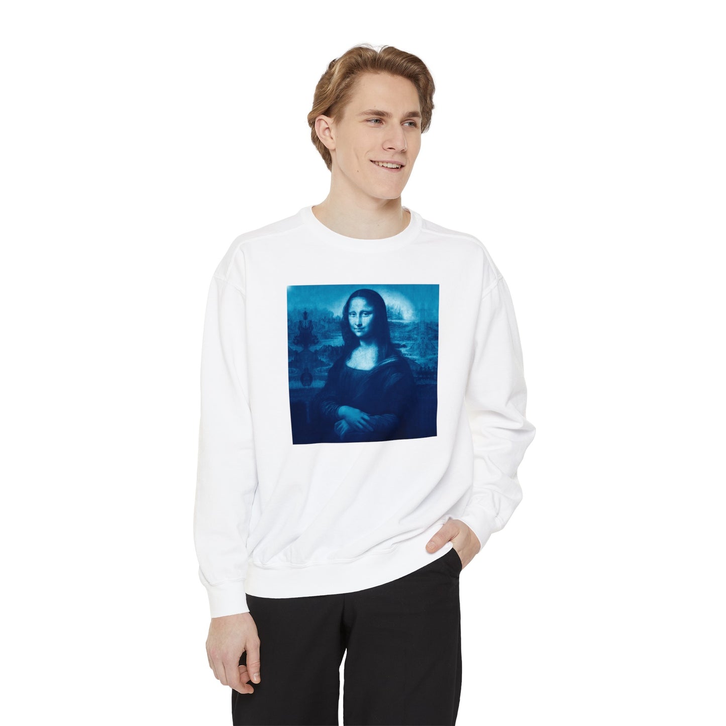 Mona Lisa (blue): Luxurious Unisex Garment-Dyed Sweatshirt