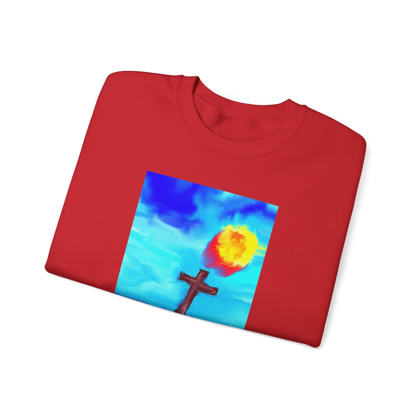 "Sunlight - Enlightened Spirit Crewneck Sweatshirt – Spiritual Cross Art Painting”