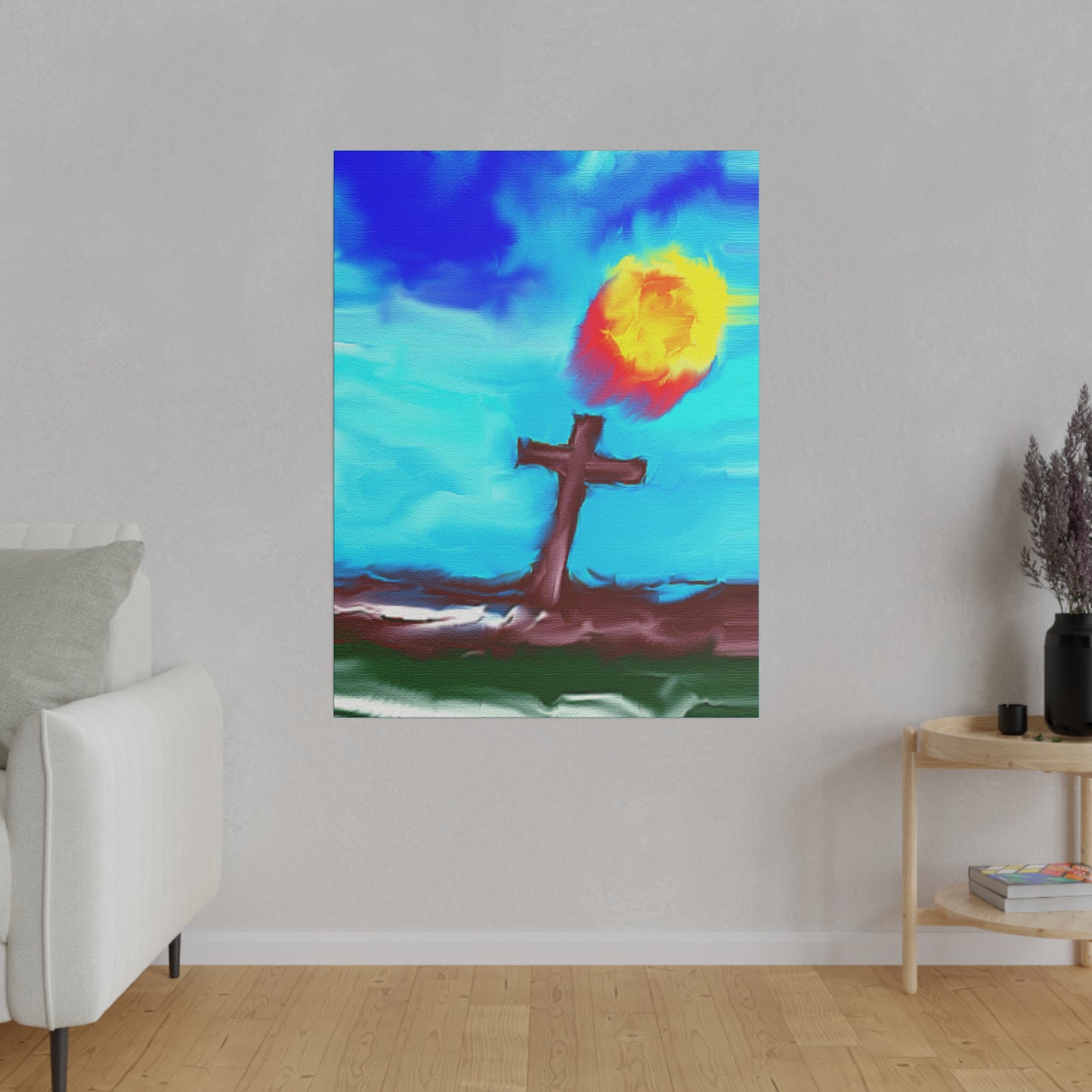 "Powerful Cross Painting - Inspirational Art by Rossouw on Matte Canvas"