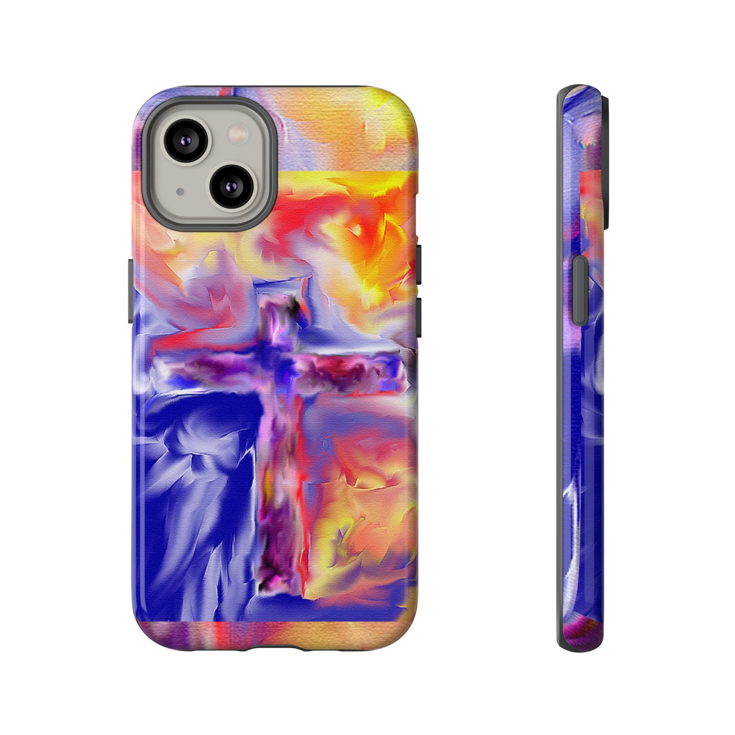 "Golden Rainbow - Divine Cross Protective Phone Case"