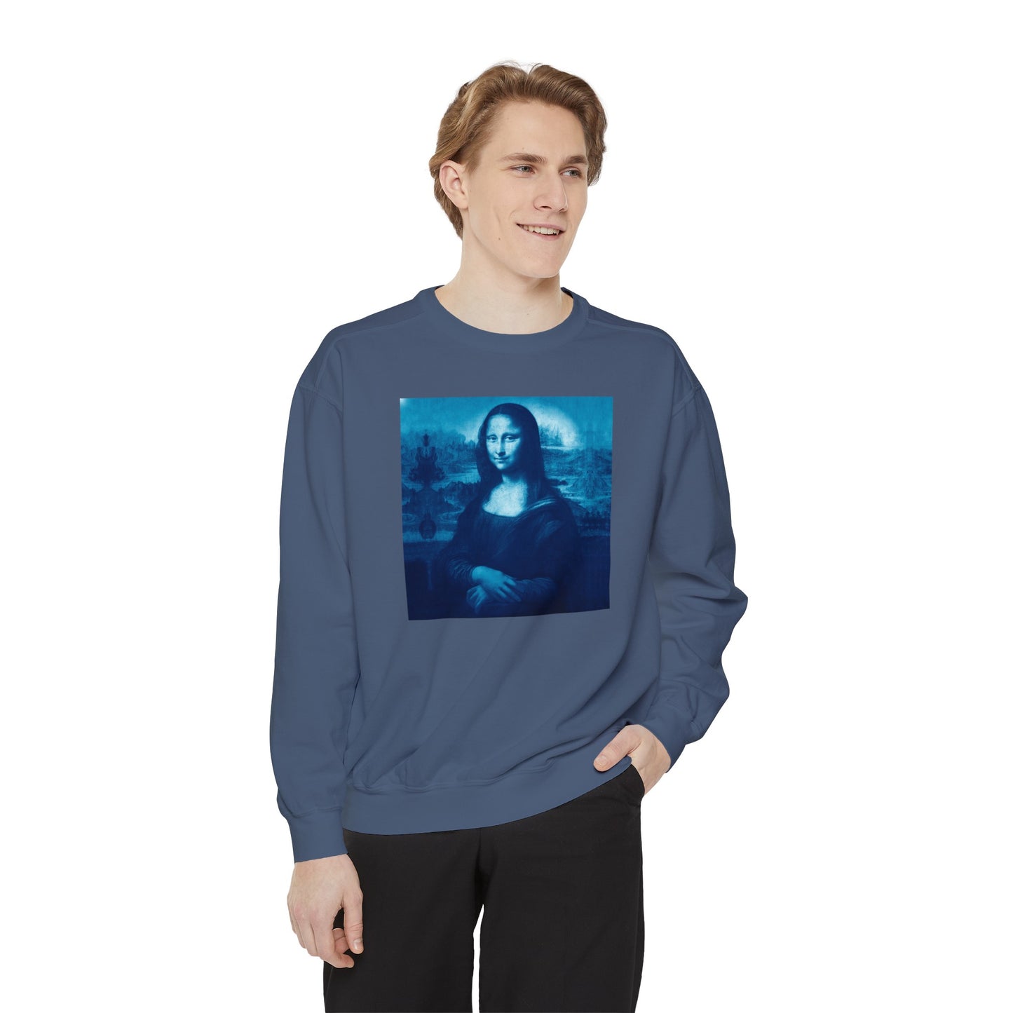 Mona Lisa (blue): Luxurious Unisex Garment-Dyed Sweatshirt