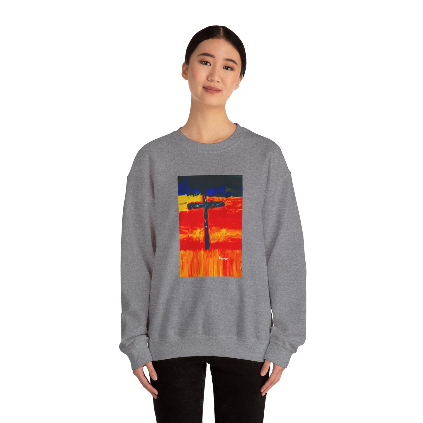 "Rainbow Warrior - Enlightened Spirit Crewneck Sweatshirt – Spiritual Cross Art Painting”