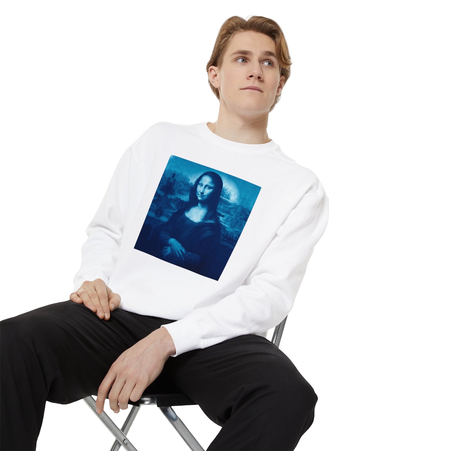 Mona Lisa (blue): Luxurious Unisex Garment-Dyed Sweatshirt