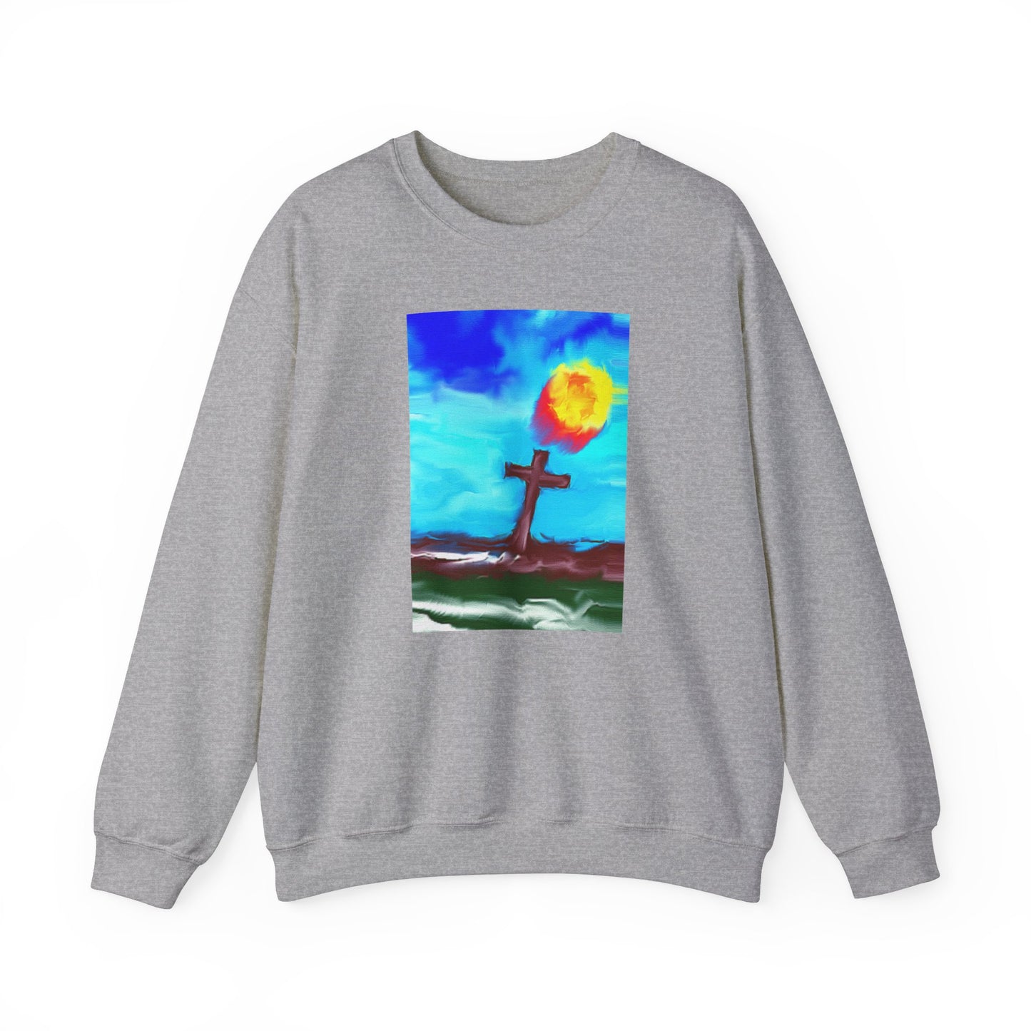 "Sunlight - Enlightened Spirit Crewneck Sweatshirt – Spiritual Cross Art Painting”