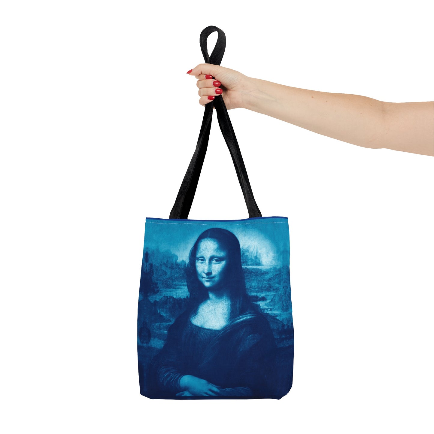 Mona Lisa (Blue) Tote Bags - Vibrant Designer Fashion Accessory with Iconic Artistry