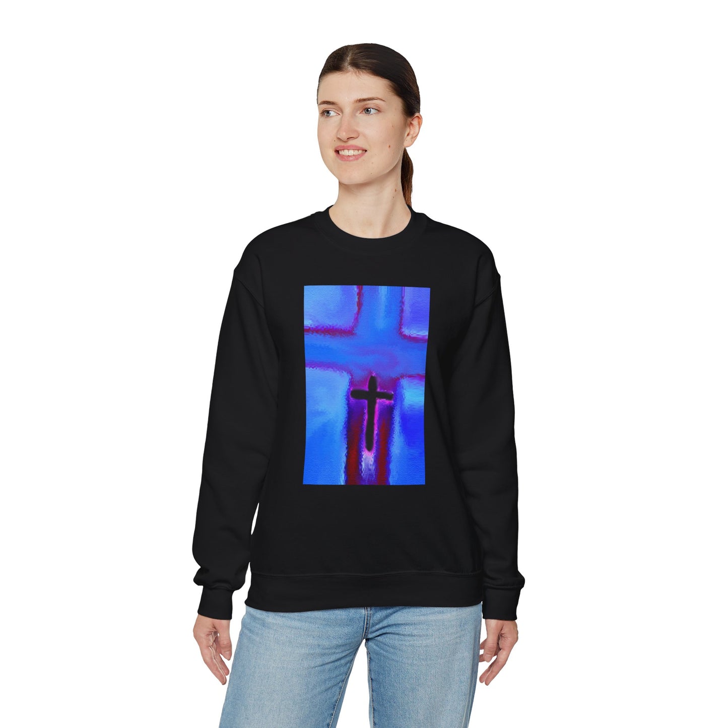 "Take Flight - Enlightened Spirit Crewneck Sweatshirt – Spiritual Cross Art Painting”