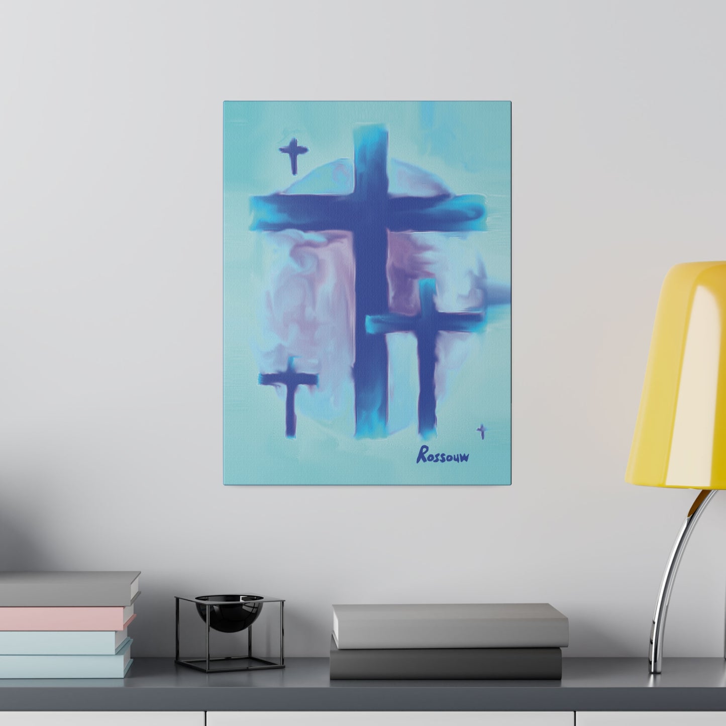 "Powerful Cross Painting - Inspirational Art by Rossouw on Matte Canvas"