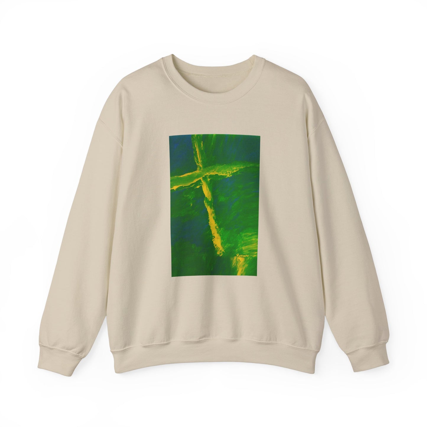 "Flight Of The Heart - Enlightened Spirit Crewneck Sweatshirt – Spiritual Cross Art Painting”