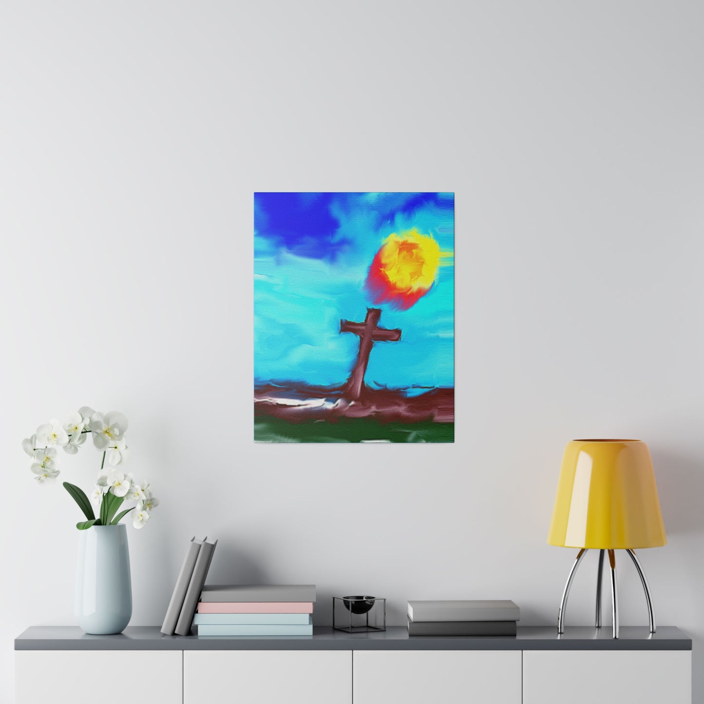 "Powerful Cross Painting - Inspirational Art by Rossouw on Matte Canvas"