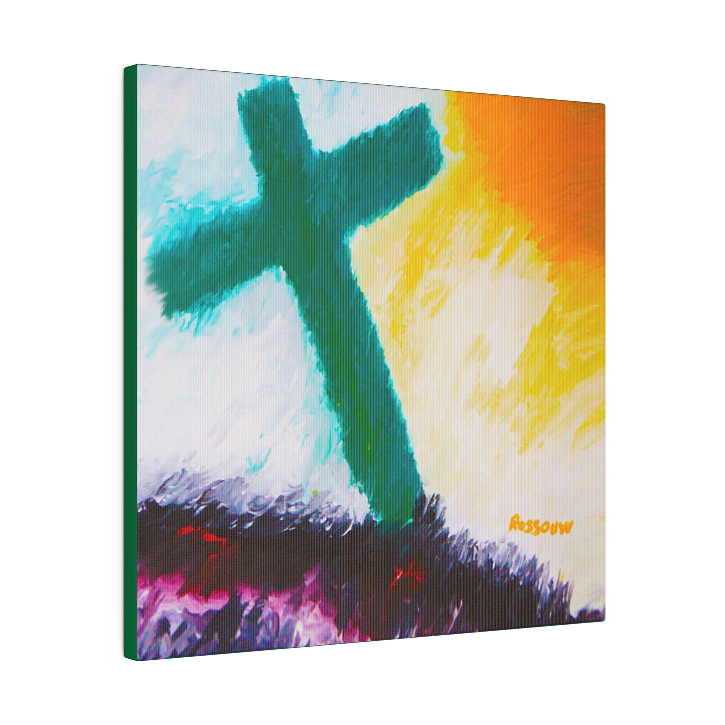 "Powerful Cross Painting - Inspirational Art by Rossouw on Matte Canvas"