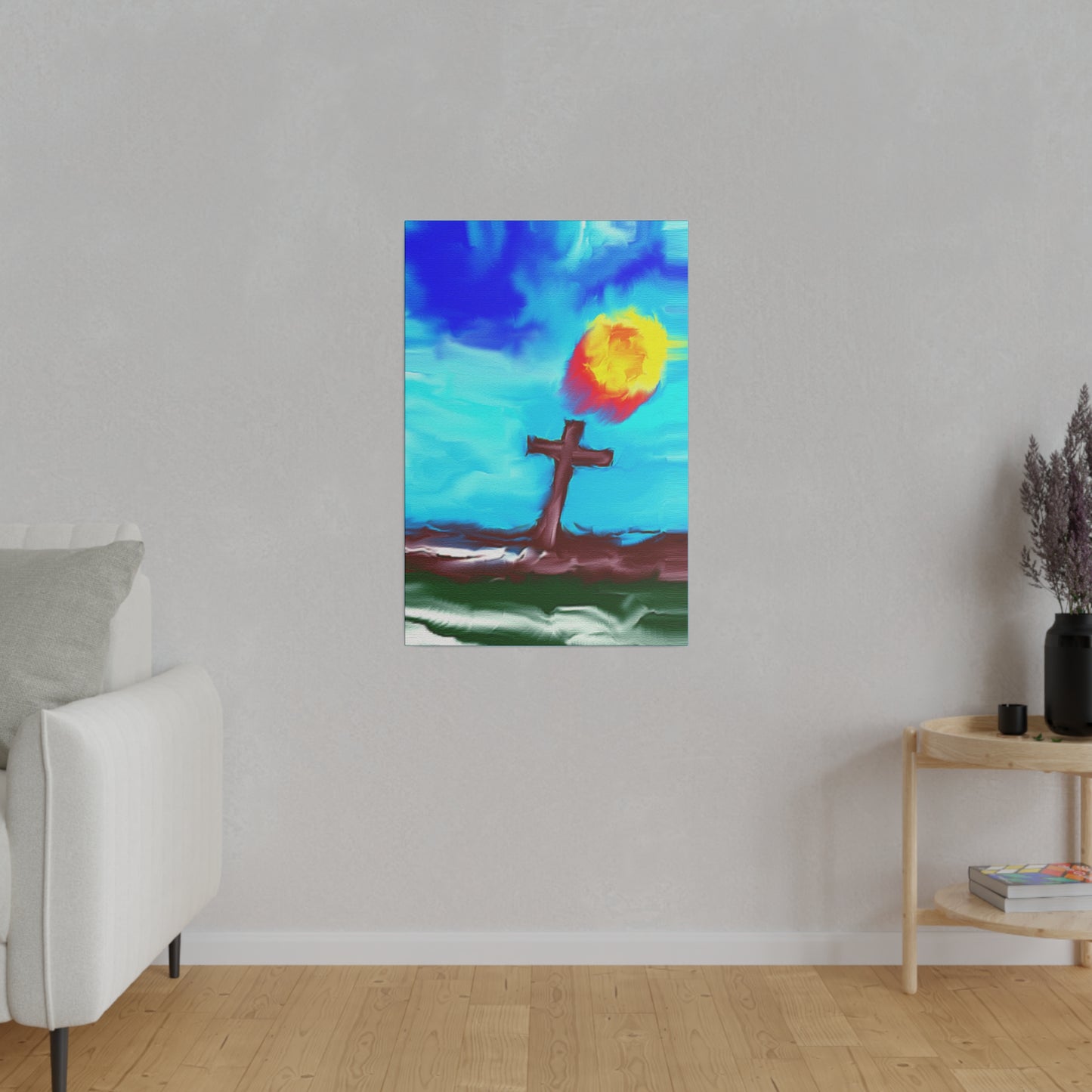 "Powerful Cross Painting - Inspirational Art by Rossouw on Matte Canvas"