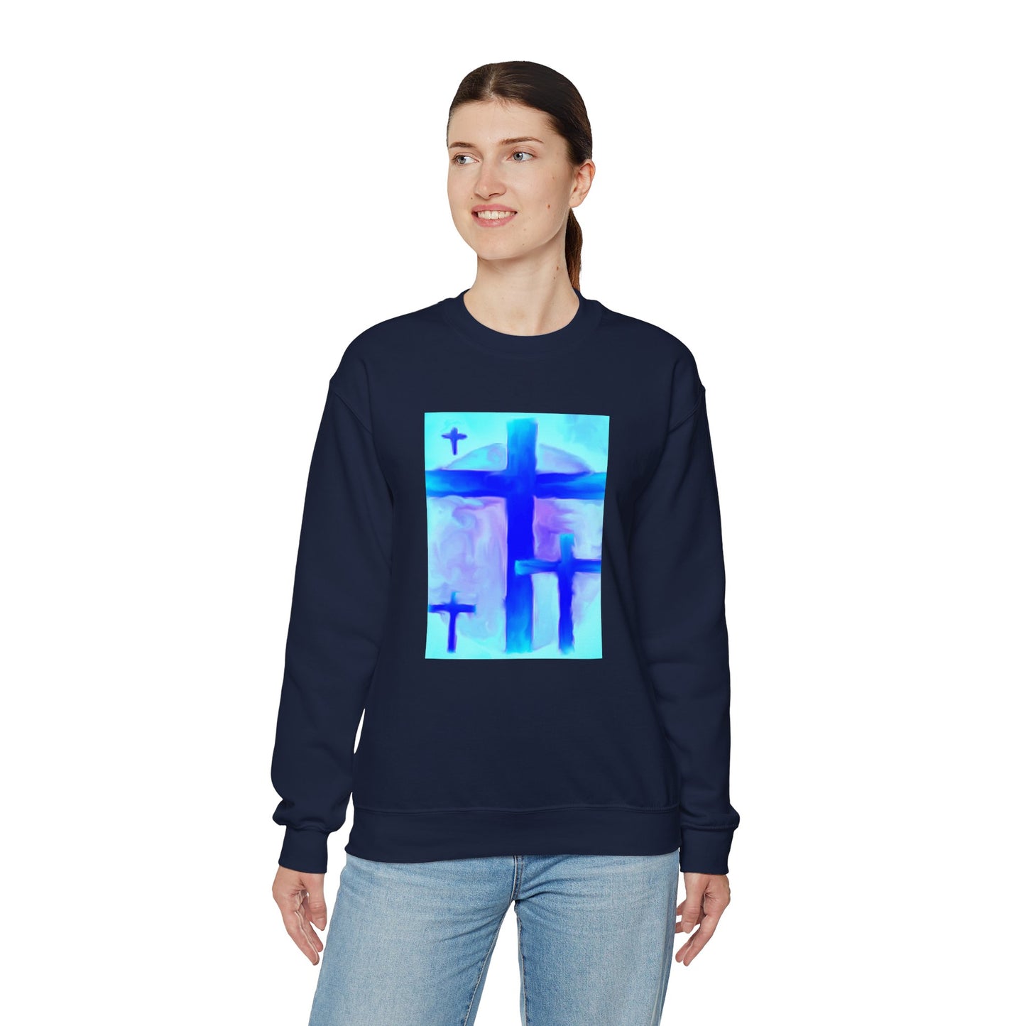 "Dream Visions - Enlightened Spirit Crewneck Sweatshirt – Spiritual Cross Art Painting”