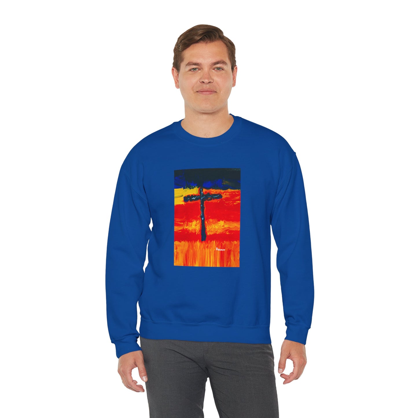 "Rainbow Warrior - Enlightened Spirit Crewneck Sweatshirt – Spiritual Cross Art Painting”