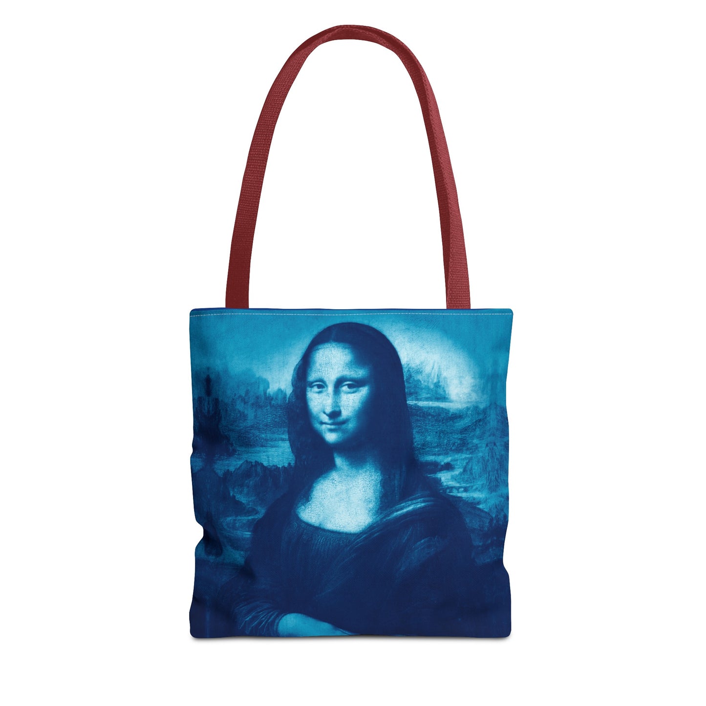 Mona Lisa (Blue) Tote Bags - Vibrant Designer Fashion Accessory with Iconic Artistry