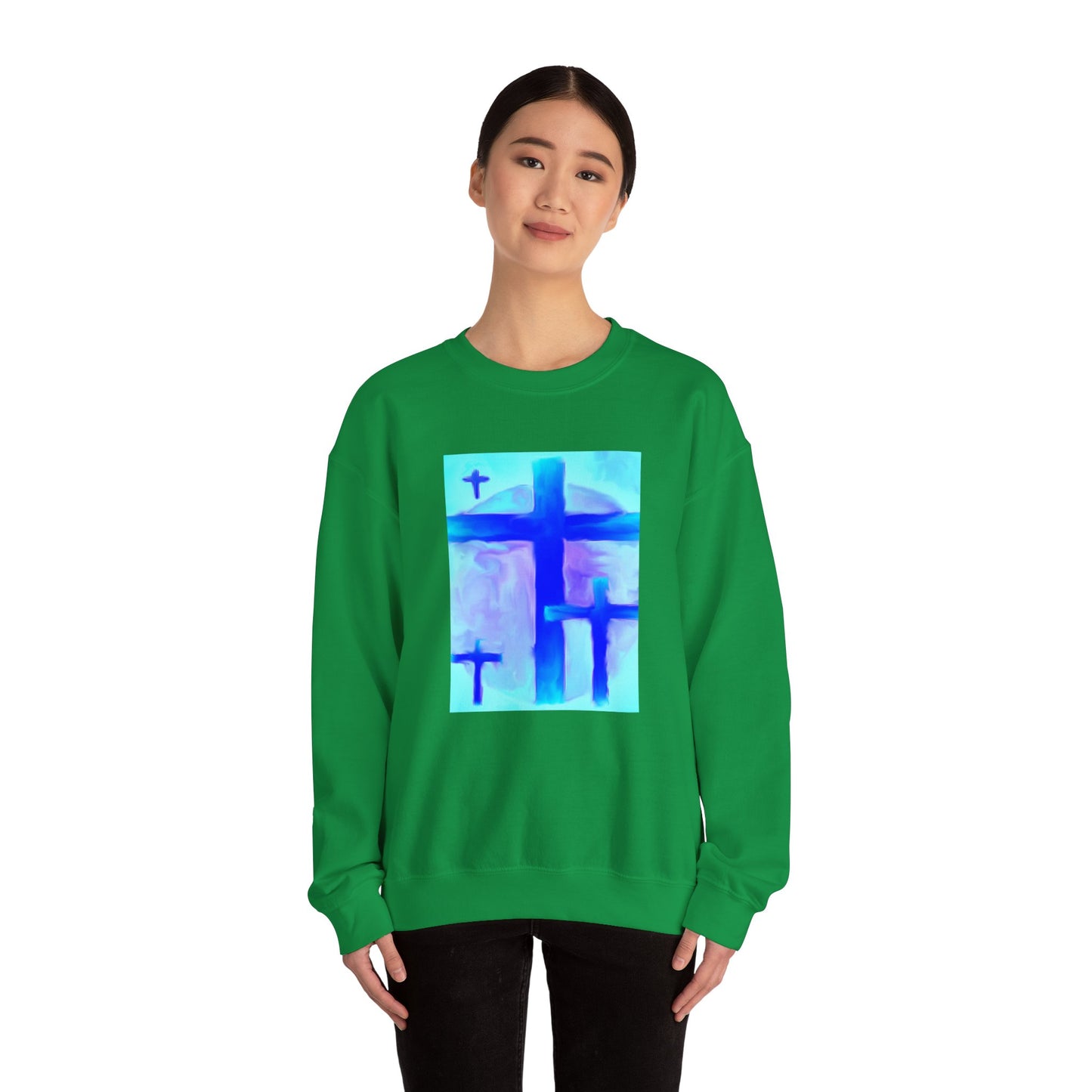 "Dream Visions - Enlightened Spirit Crewneck Sweatshirt – Spiritual Cross Art Painting”