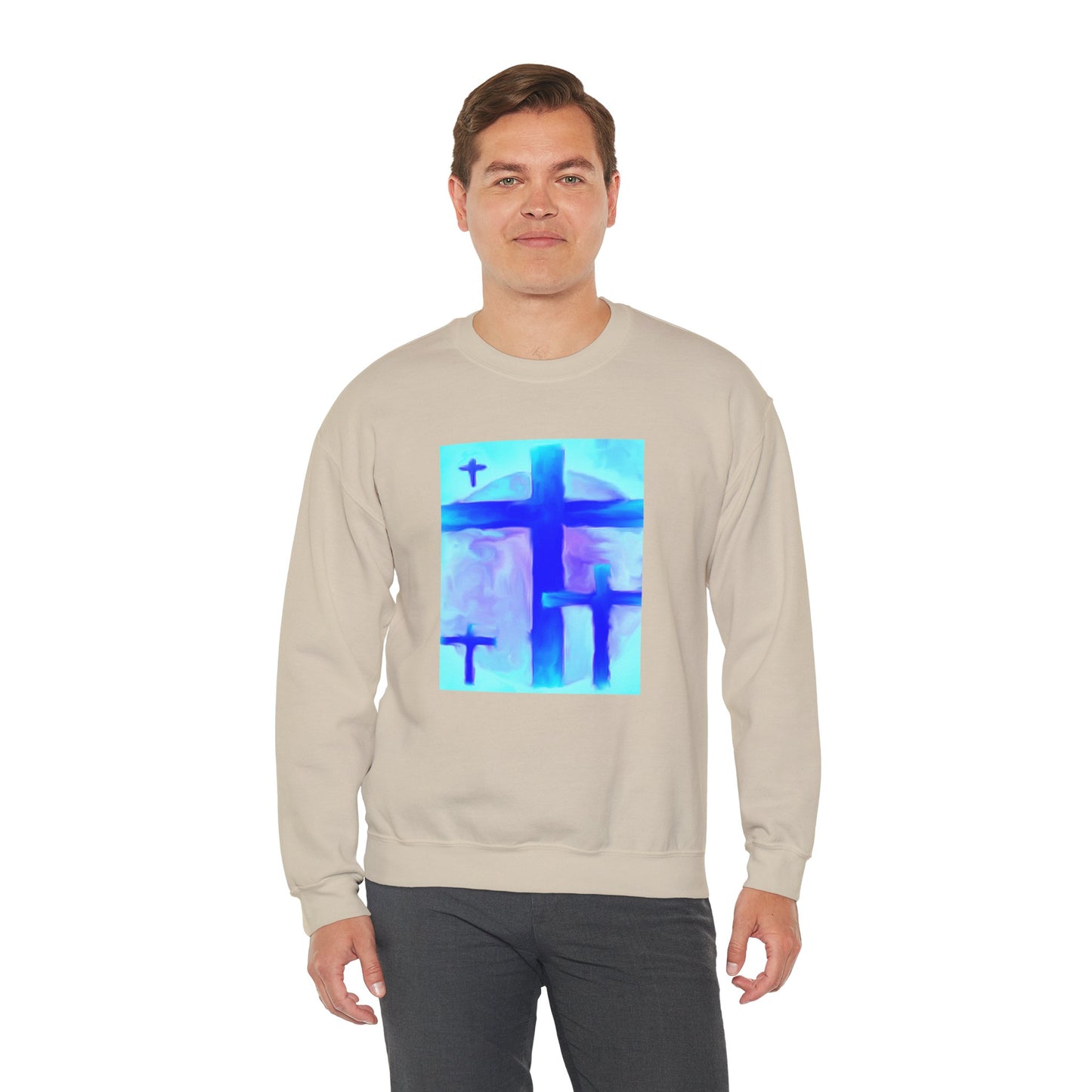 "Dream Visions - Enlightened Spirit Crewneck Sweatshirt – Spiritual Cross Art Painting”