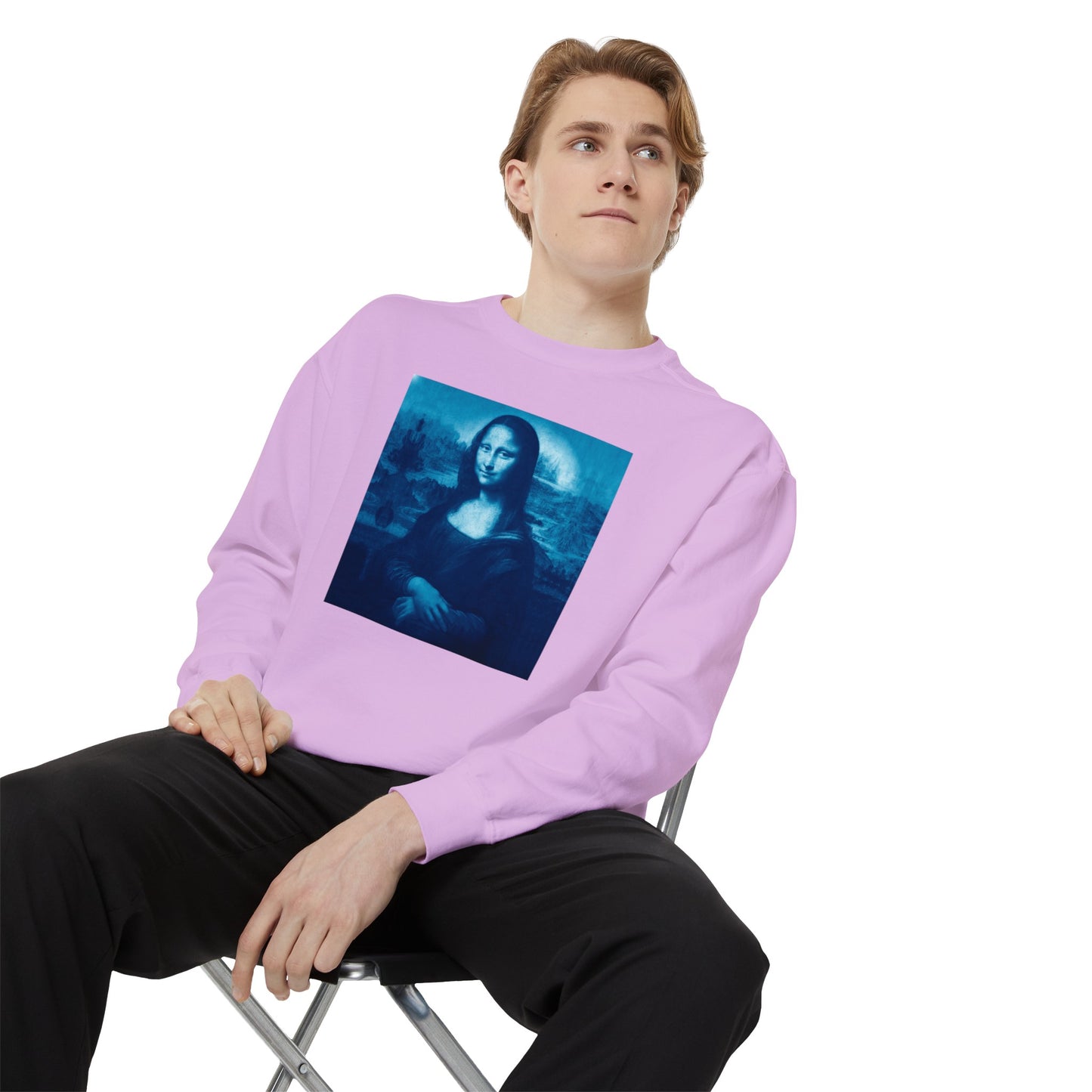 Mona Lisa (blue): Luxurious Unisex Garment-Dyed Sweatshirt