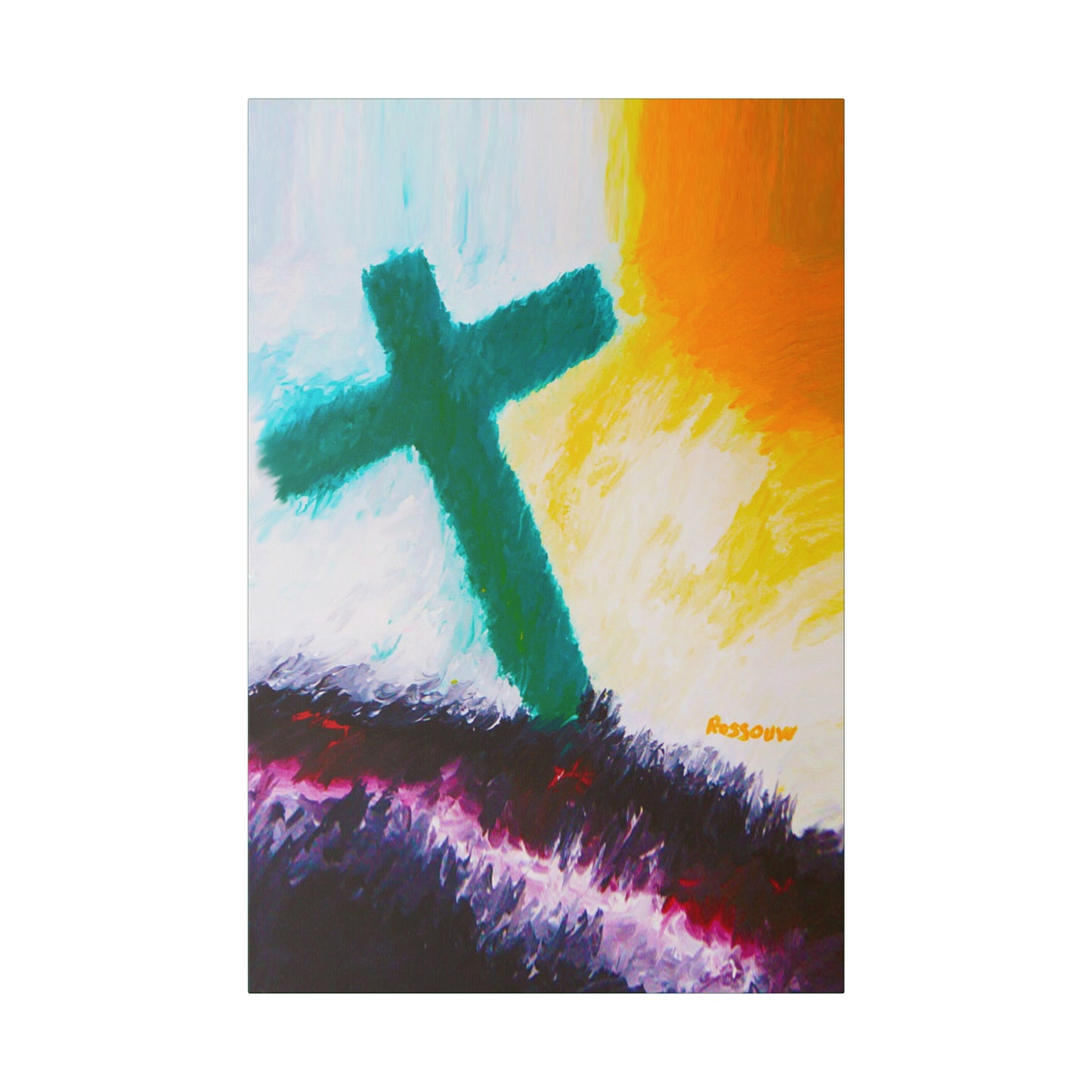 "Powerful Cross Painting - Inspirational Art by Rossouw on Matte Canvas"