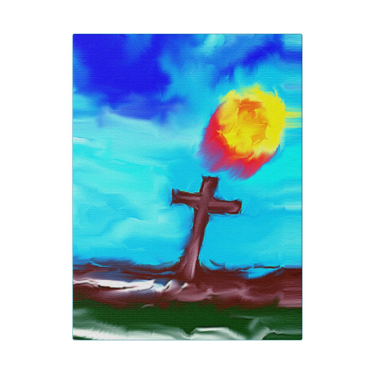 "Powerful Cross Painting - Inspirational Art by Rossouw on Matte Canvas"