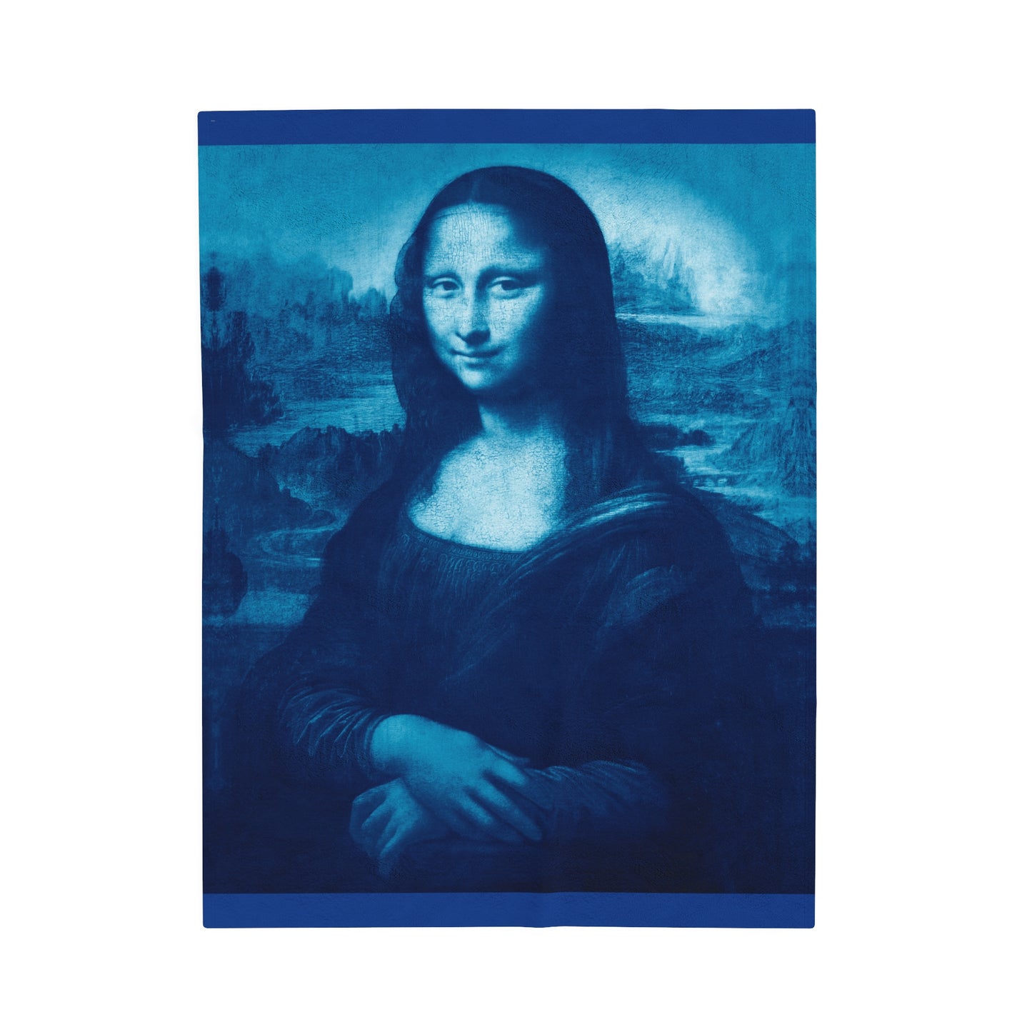 Mona Lisa (Blue) Velveteen Plush Blanket: Stunning Art Design