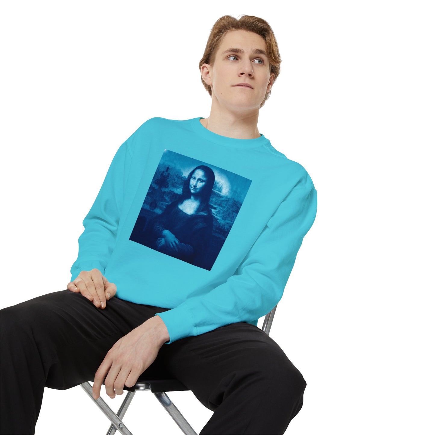 Mona Lisa (blue): Luxurious Unisex Garment-Dyed Sweatshirt