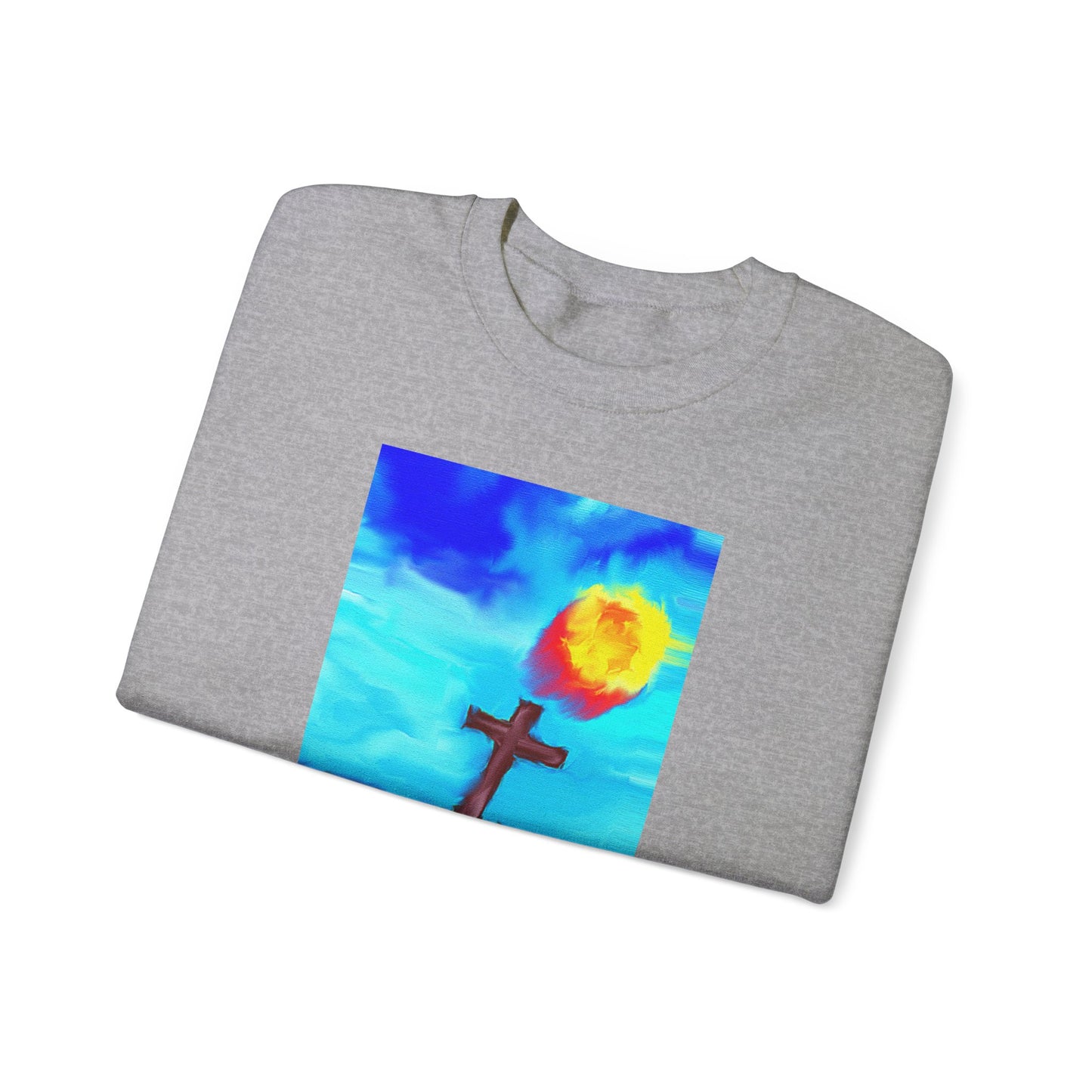 "Sunlight - Enlightened Spirit Crewneck Sweatshirt – Spiritual Cross Art Painting”