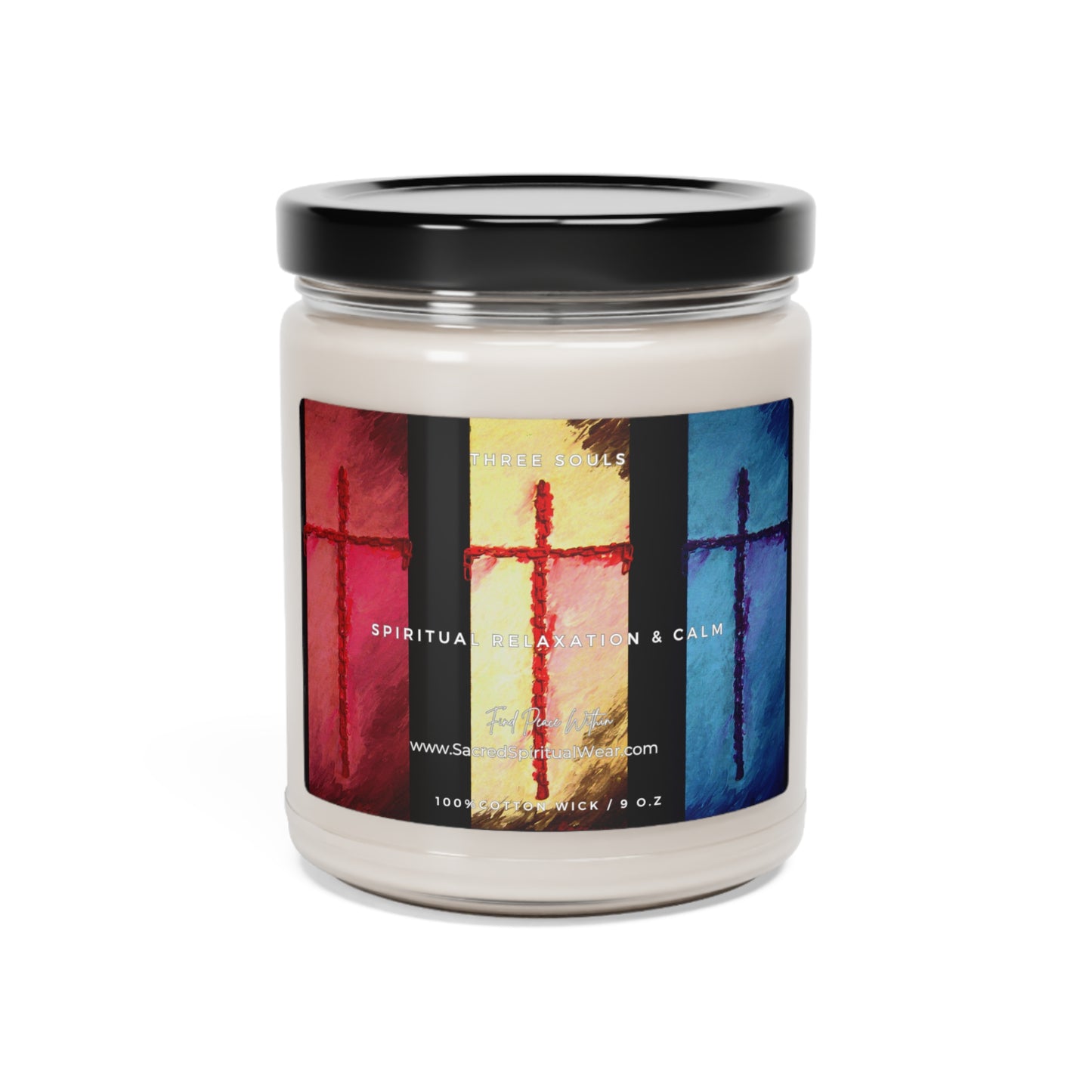 "Three Souls - Inspirational Soy Scented Candles with Cross Art"