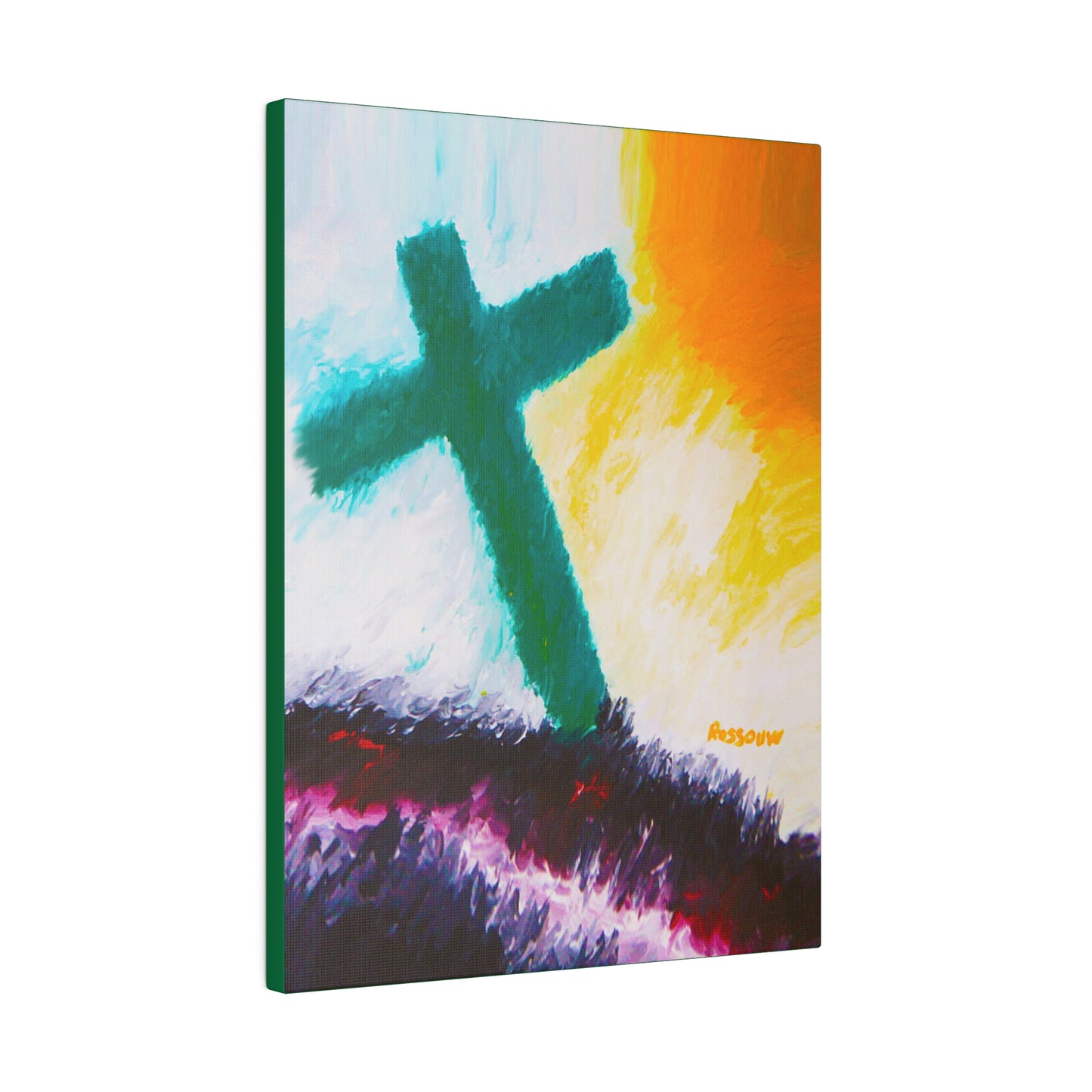 "Powerful Cross Painting - Inspirational Art by Rossouw on Matte Canvas"