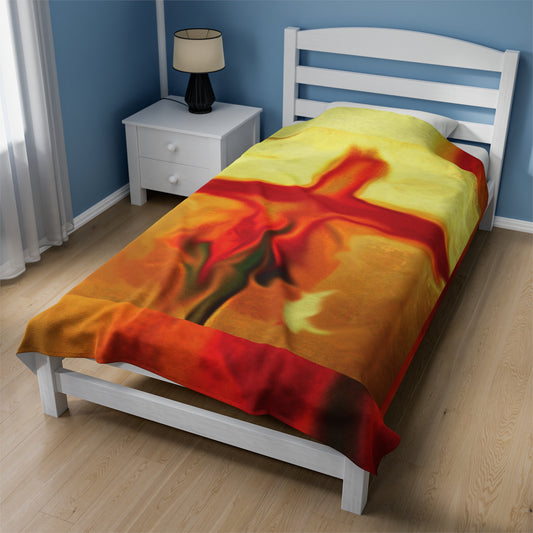 "Rose Petals - Exclusive Rossouw Art Velveteen Blanket – Powerful Cross Painting”