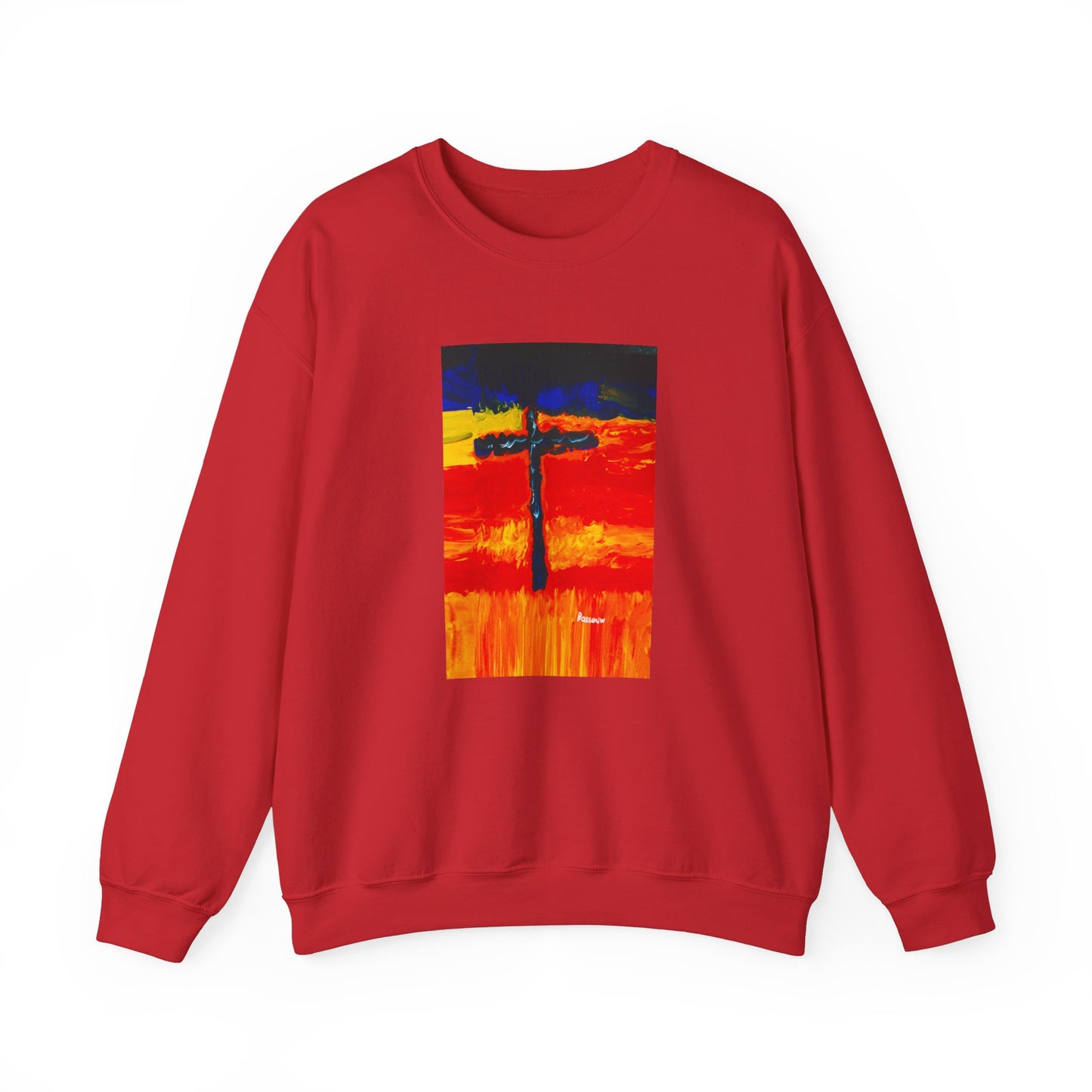 "Rainbow Warrior - Enlightened Spirit Crewneck Sweatshirt – Spiritual Cross Art Painting”