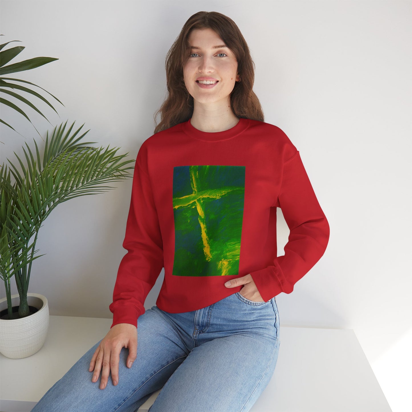 "Flight Of The Heart - Enlightened Spirit Crewneck Sweatshirt – Spiritual Cross Art Painting”