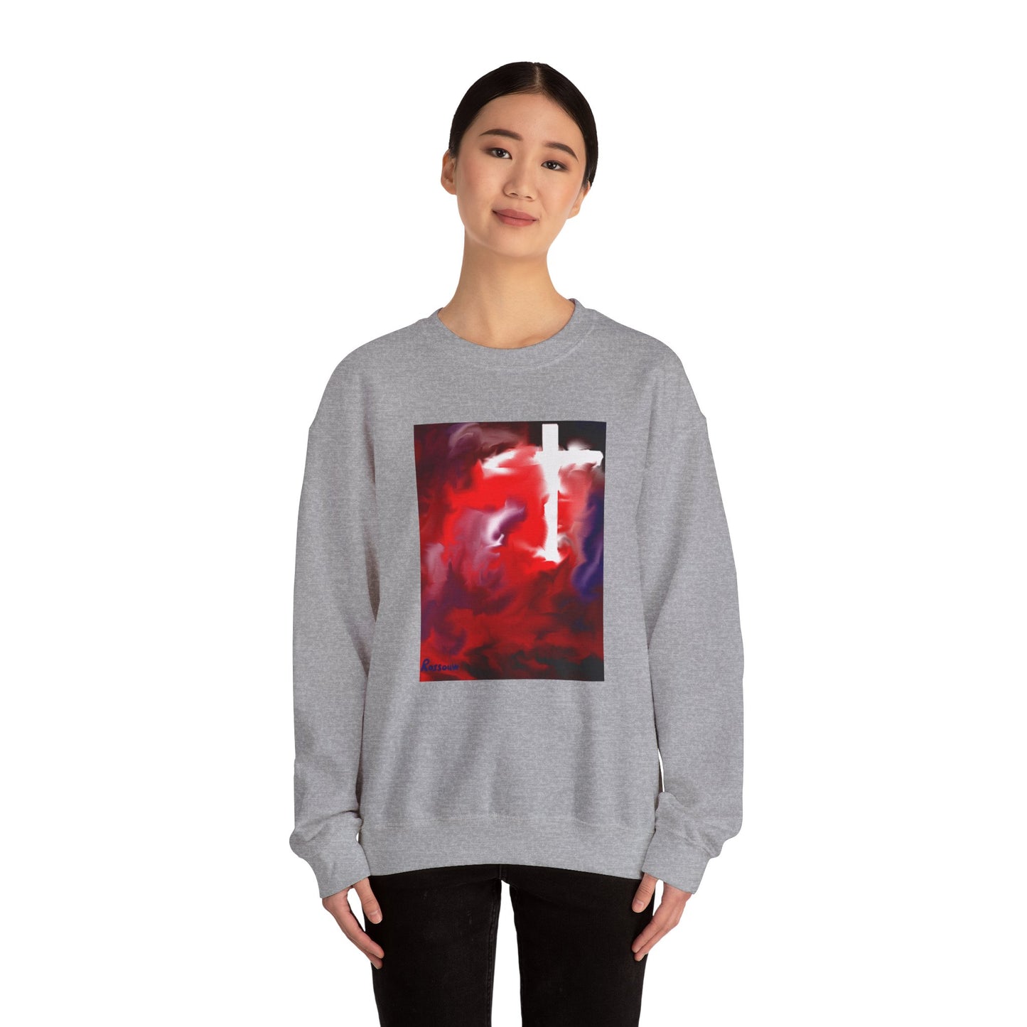 "Above The Light - Enlightened Spirit Crewneck Sweatshirt – Spiritual Cross Art Painting”