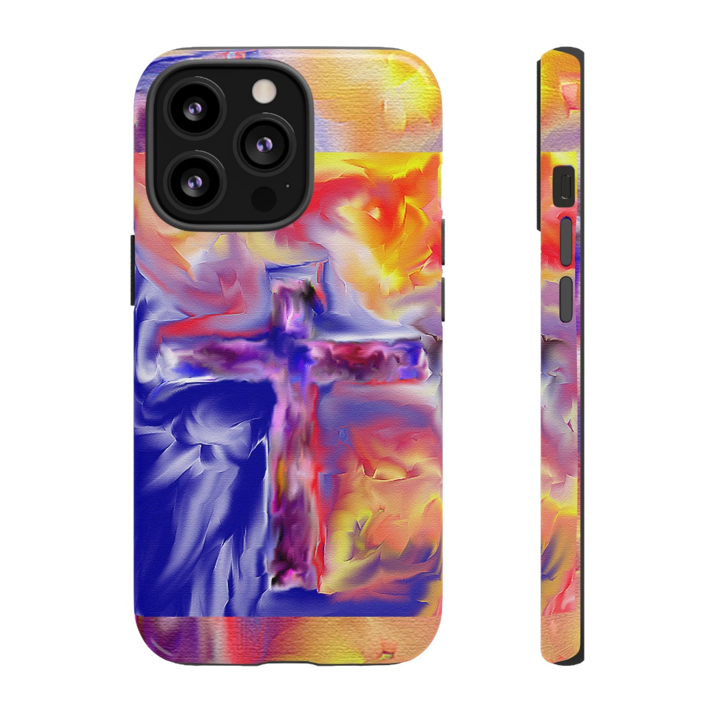 "Golden Rainbow - Divine Cross Protective Phone Case"