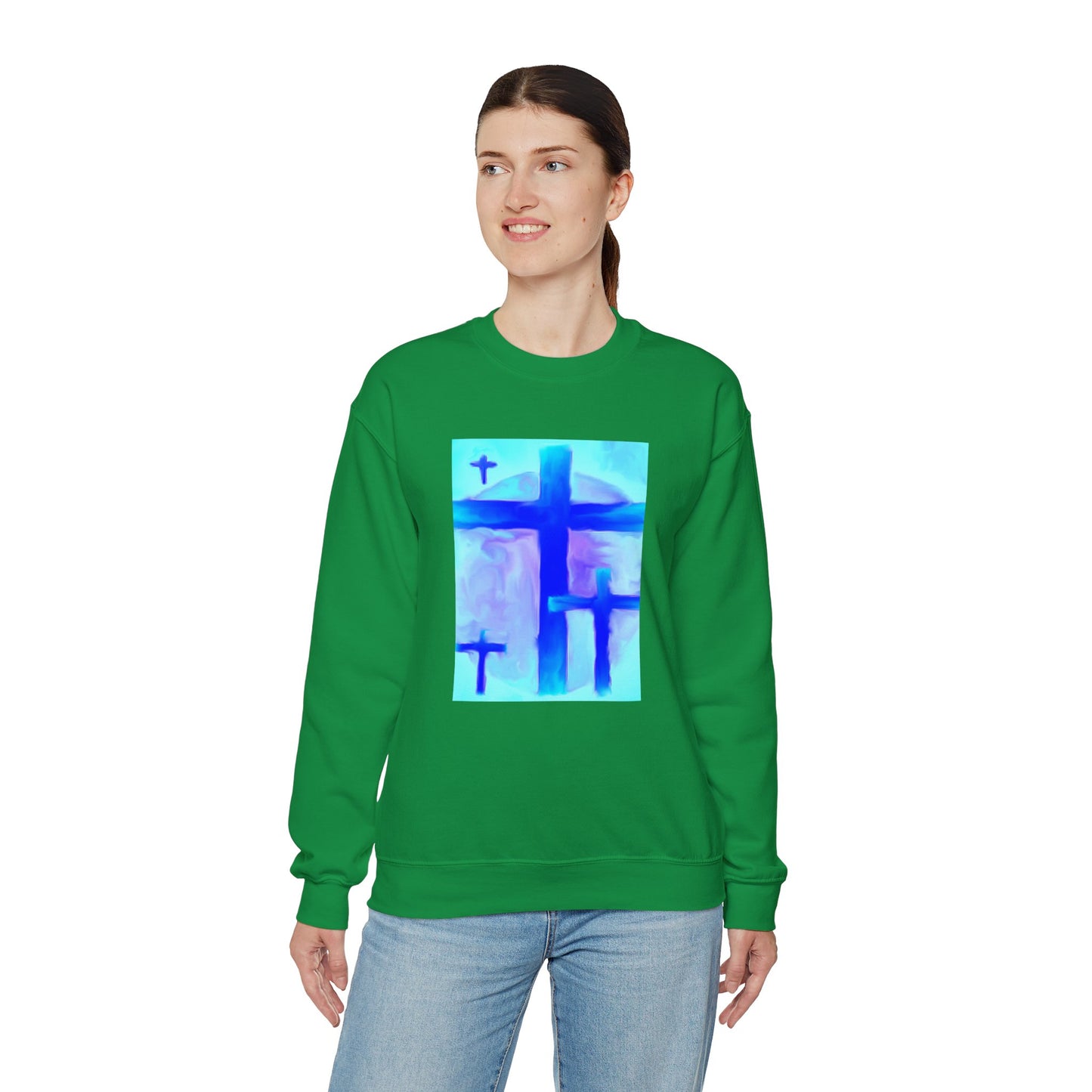 "Dream Visions - Enlightened Spirit Crewneck Sweatshirt – Spiritual Cross Art Painting”