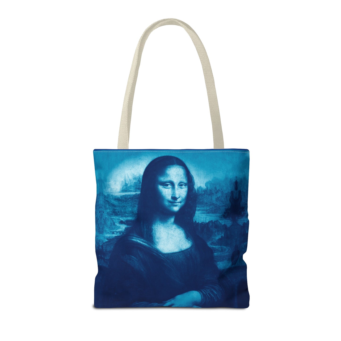 Mona Lisa (Blue) Tote Bags - Vibrant Designer Fashion Accessory with Iconic Artistry