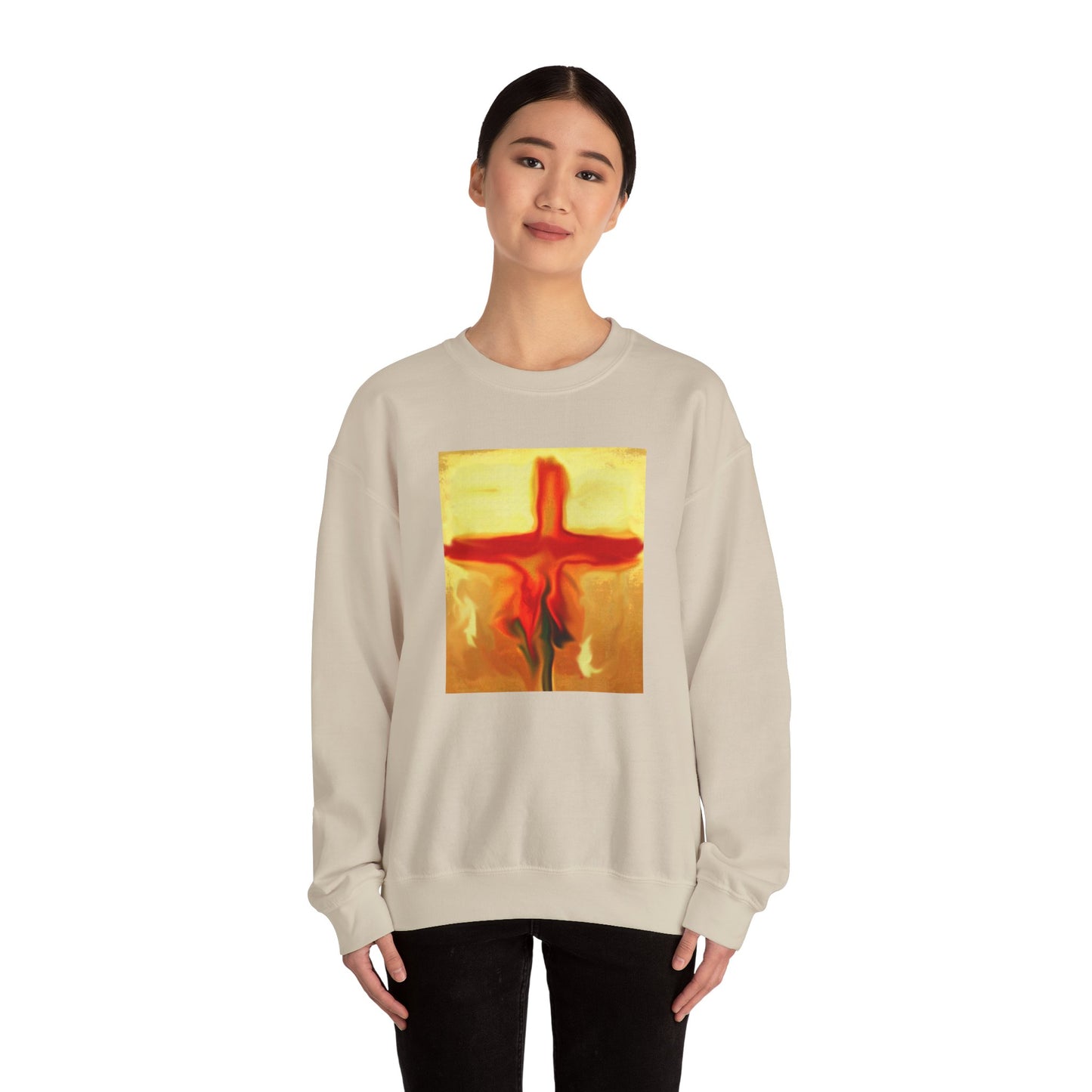 "Rose Petals - Enlightened Spirit Crewneck Sweatshirt – Spiritual Cross Art Painting”