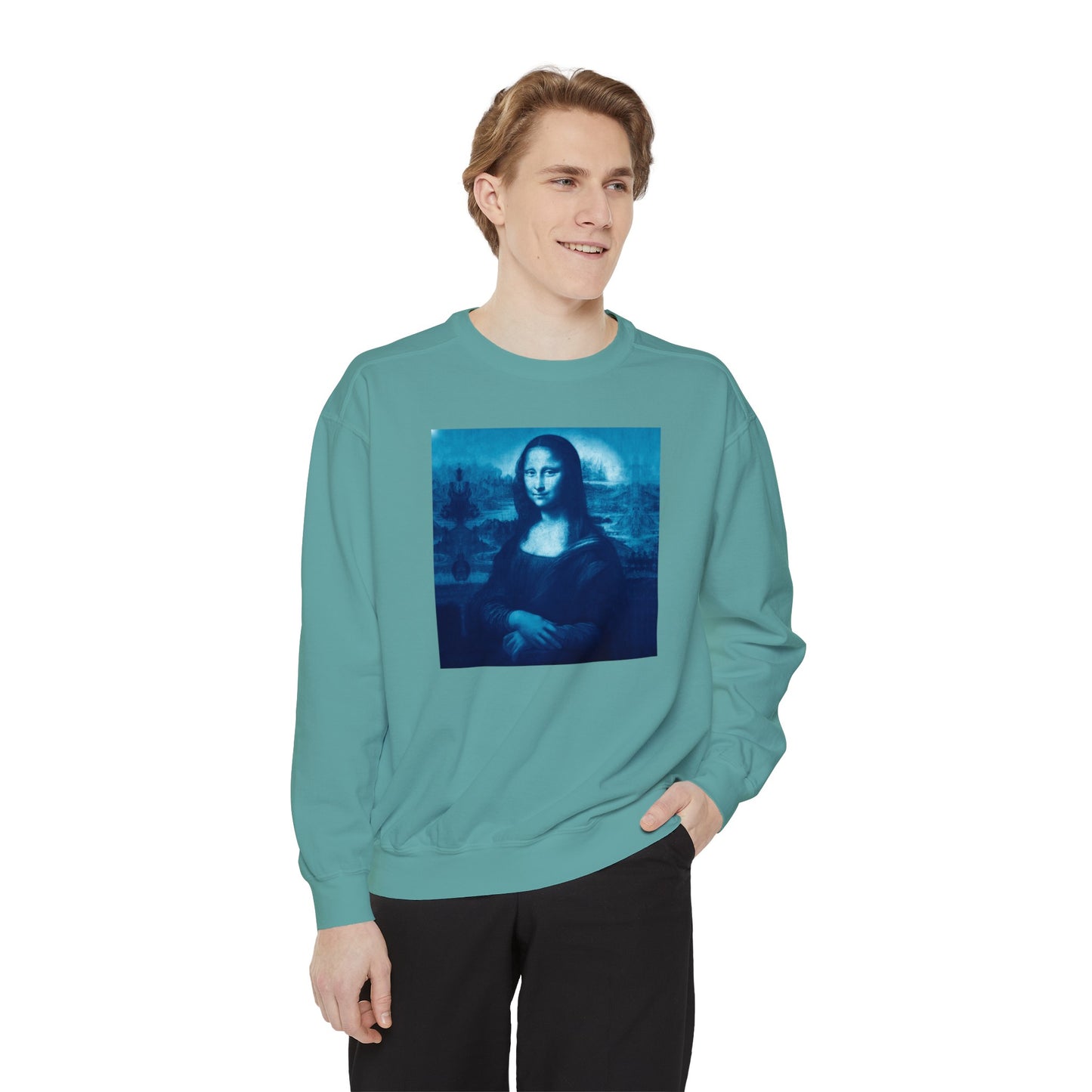 Mona Lisa (blue): Luxurious Unisex Garment-Dyed Sweatshirt