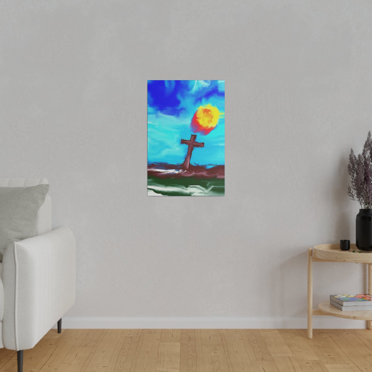 "Powerful Cross Painting - Inspirational Art by Rossouw on Matte Canvas"