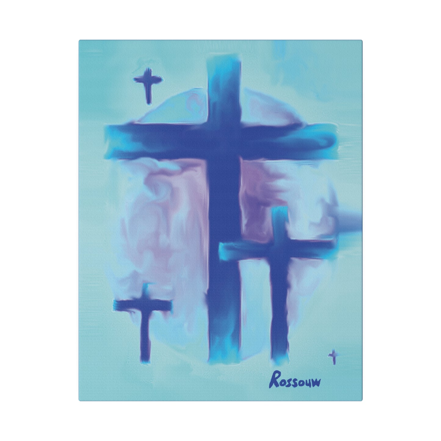 "Powerful Cross Painting - Inspirational Art by Rossouw on Matte Canvas"