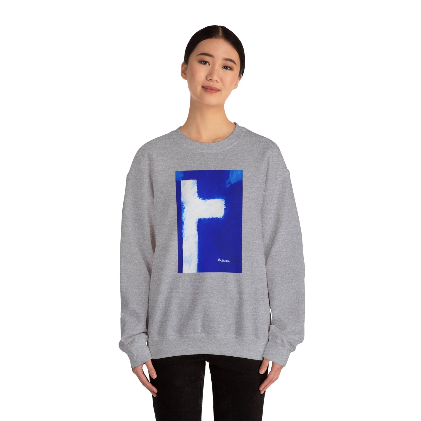 "Shadow Self - Enlightened Spirit Crewneck Sweatshirt – Spiritual Cross Art Painting”