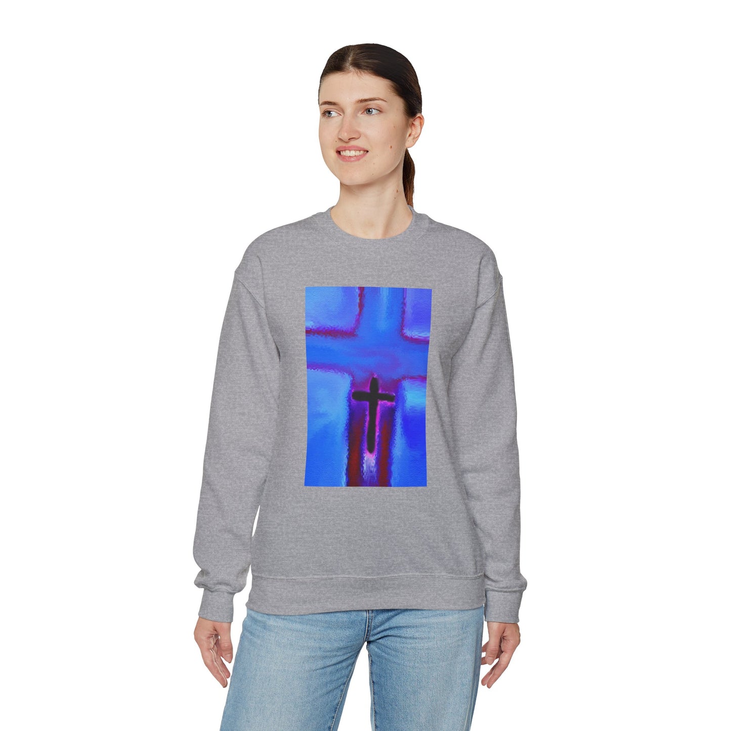 "Take Flight - Enlightened Spirit Crewneck Sweatshirt – Spiritual Cross Art Painting”