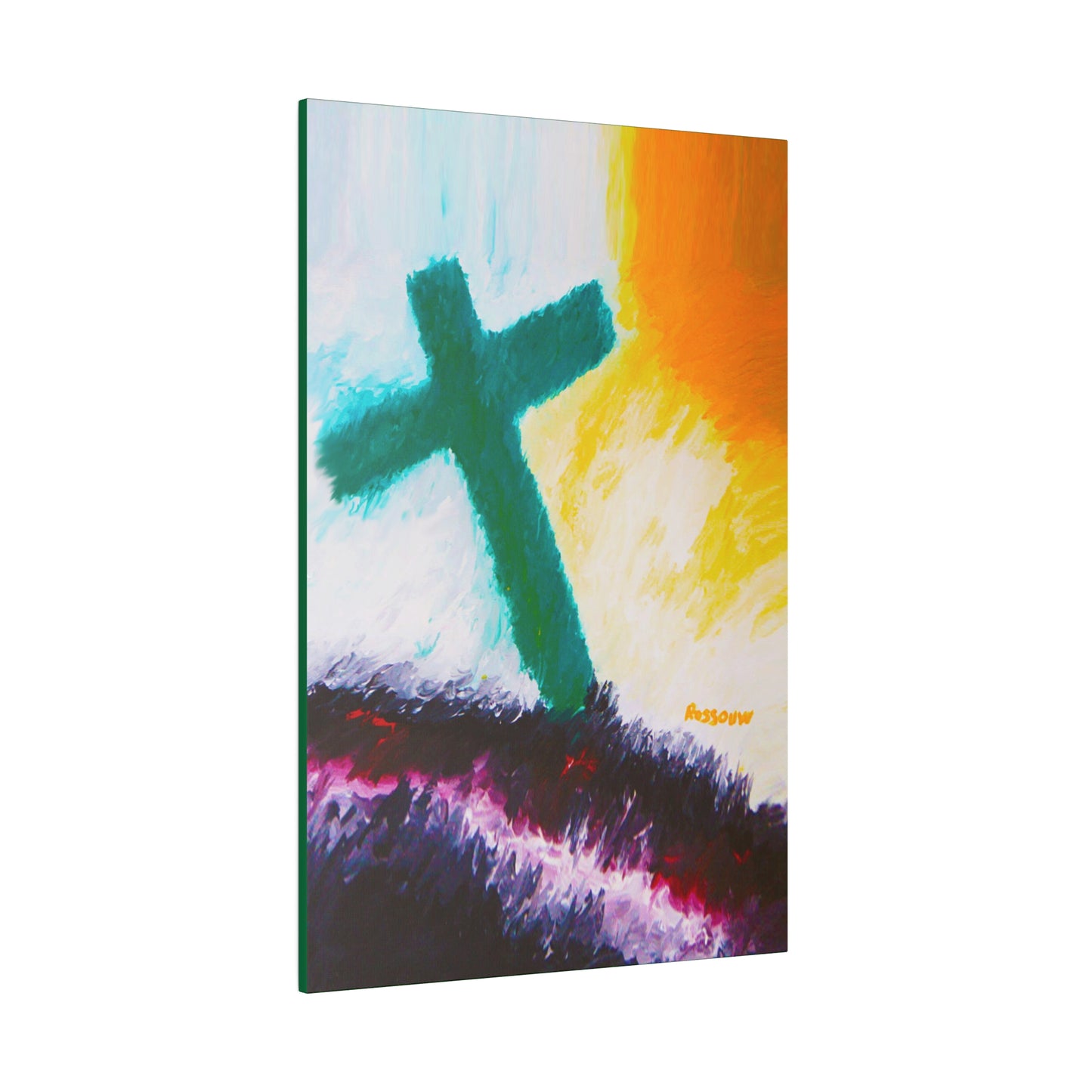 "Powerful Cross Painting - Inspirational Art by Rossouw on Matte Canvas"