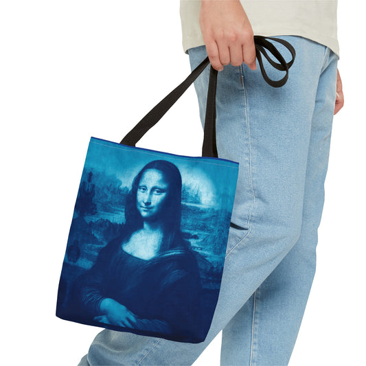 Mona Lisa (Blue) Tote Bags - Vibrant Designer Fashion Accessory with Iconic Artistry