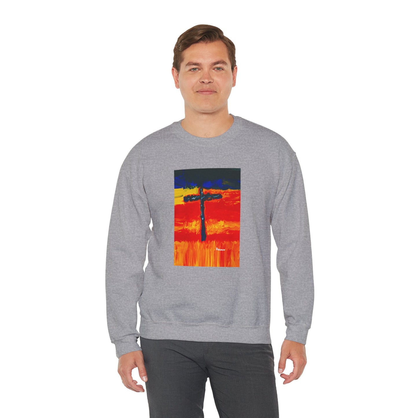 "Rainbow Warrior - Enlightened Spirit Crewneck Sweatshirt – Spiritual Cross Art Painting”