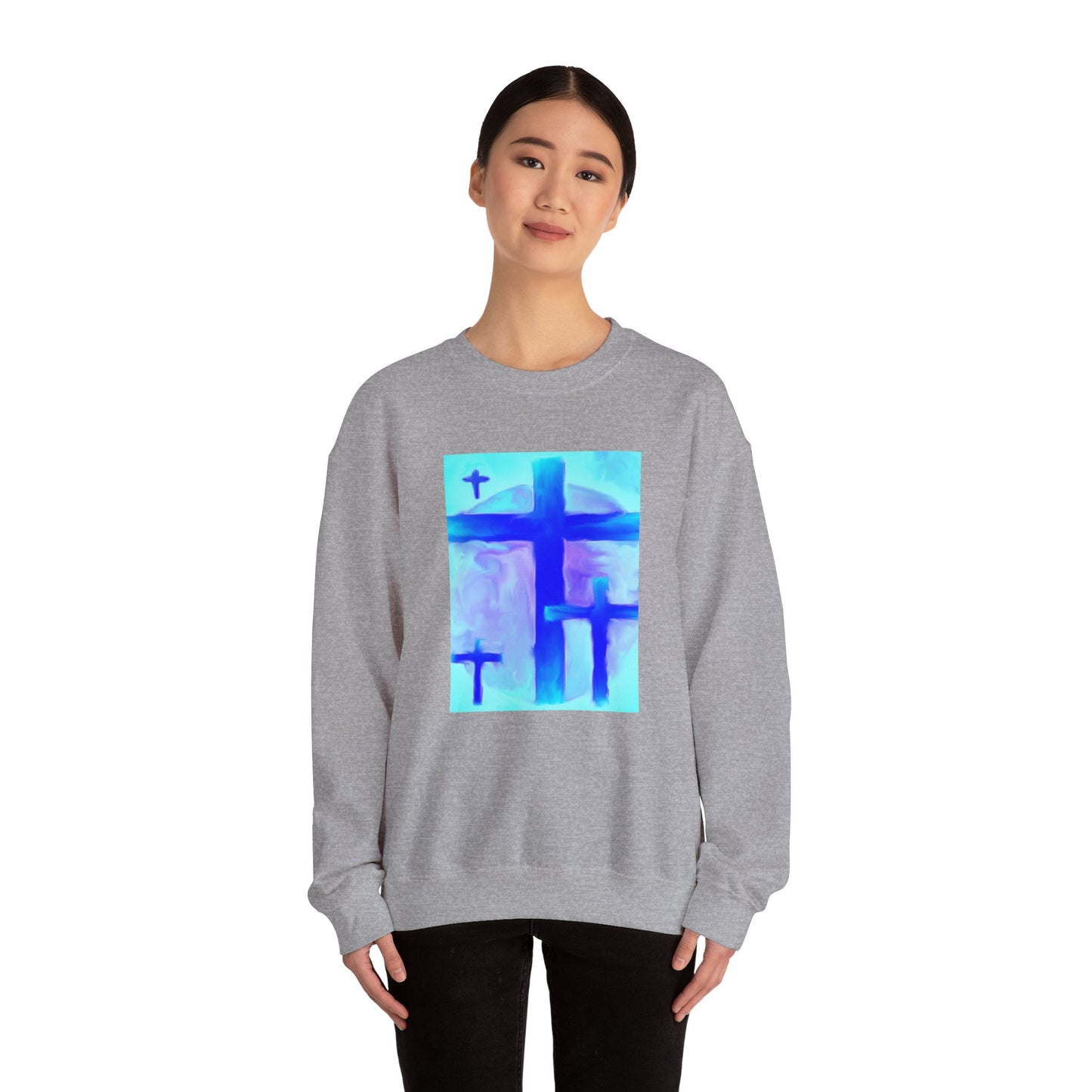 "Dream Visions - Enlightened Spirit Crewneck Sweatshirt – Spiritual Cross Art Painting”