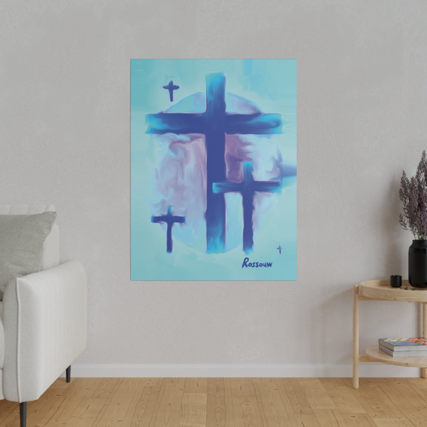 "Powerful Cross Painting - Inspirational Art by Rossouw on Matte Canvas"